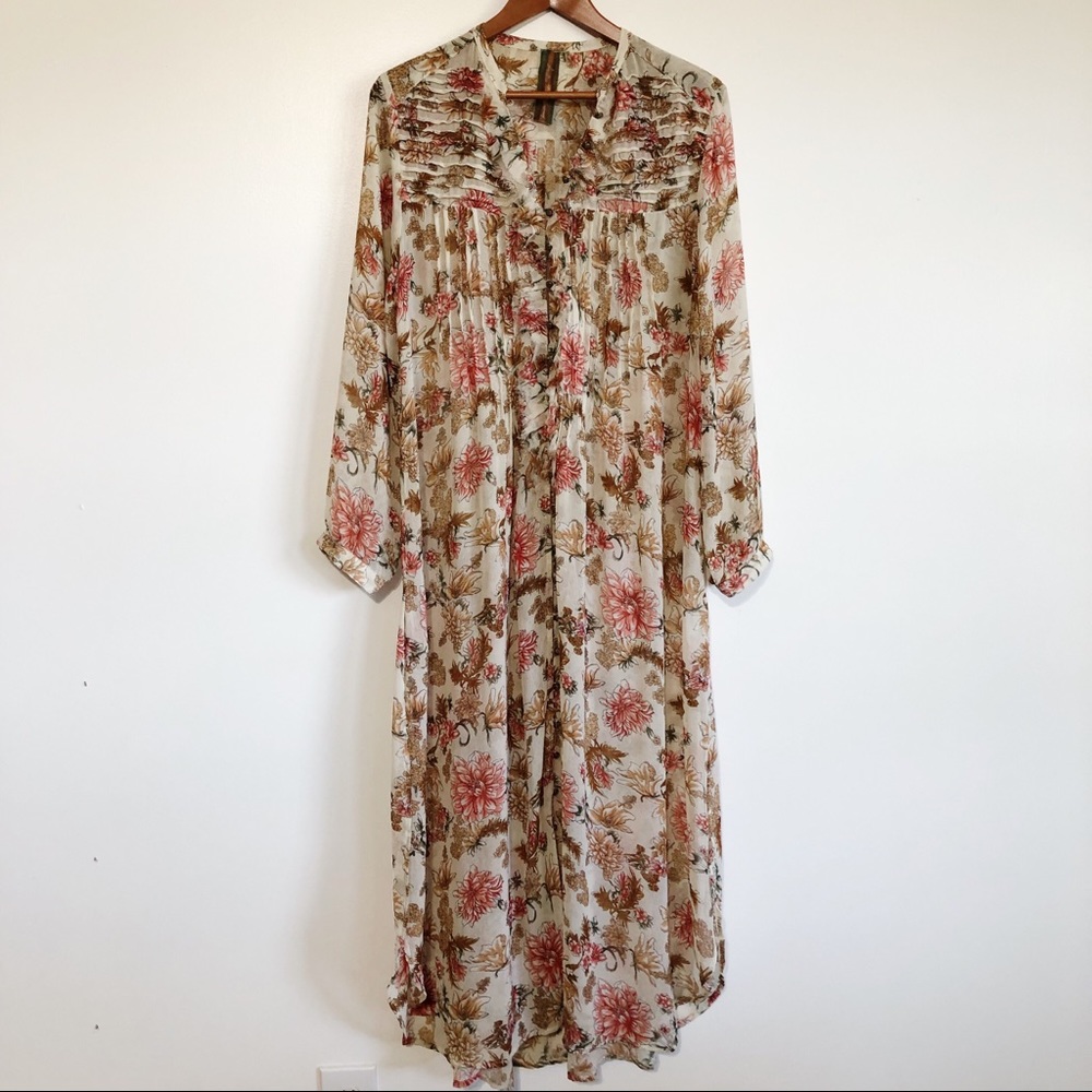 Anthropologie Floral Maxi Dress - Cream and Pink